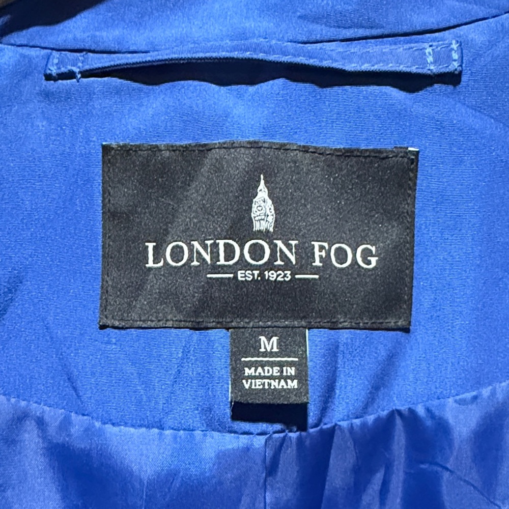 London Fog royal blue hooded trench coat Woman’s Size Medium - Picture 2 of 3
